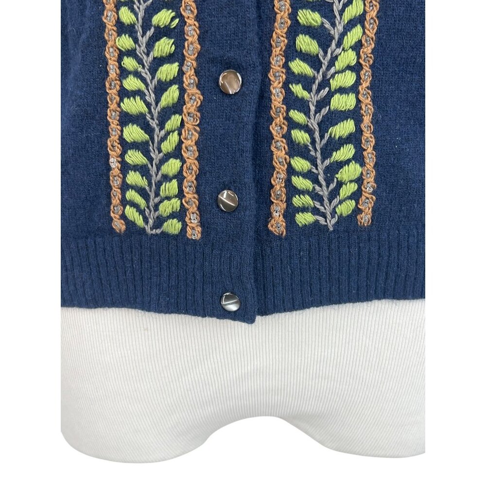J. Crew Blue Embroidered & Beaded Cashmere Blend Button Front Cardigan • Preppy - Picture 4 of 14